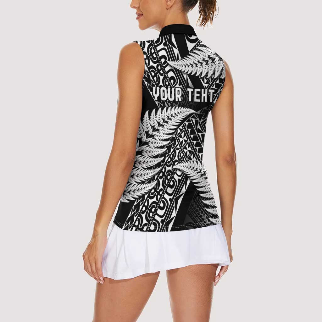 New Zealand Rugby Pacific Personalised Women Sleeveless Polo Shirt All Black Maori Pasifika Fern Pattern