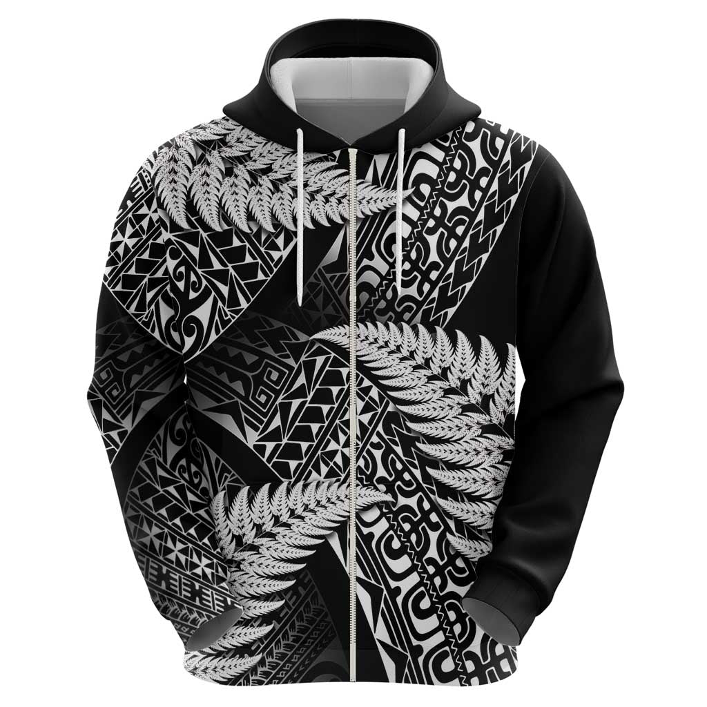 New Zealand Rugby Pacific Personalised Zip Hoodie All Black Maori Pasifika Fern Pattern