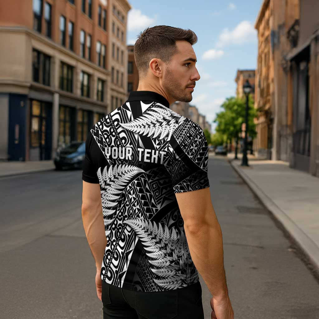 New Zealand Rugby Pacific Personalised Zipper Polo Shirt All Black Maori Pasifika Fern Pattern - Polynesian Pride