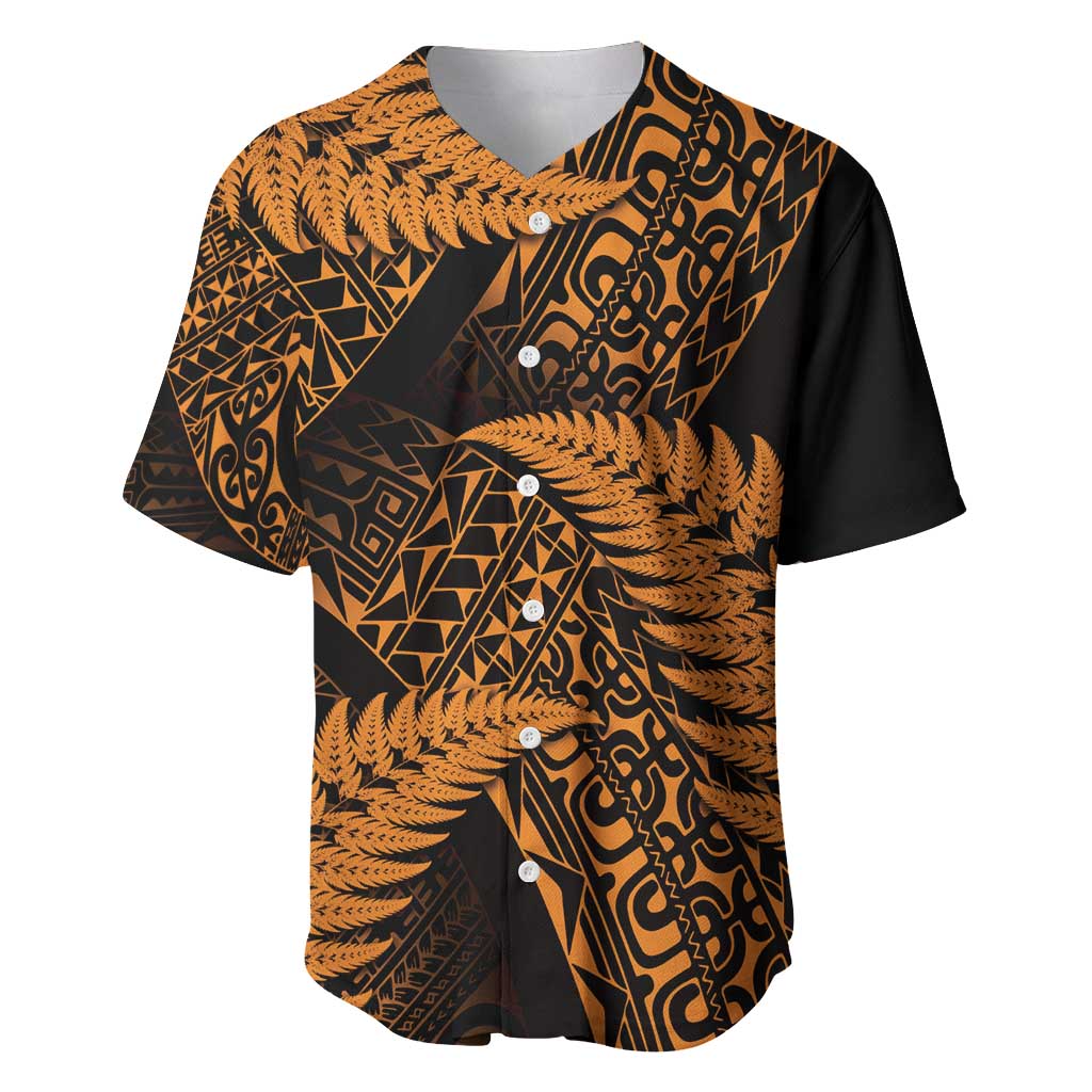 New Zealand Rugby Pacific Personalised Baseball Jersey All Gold Maori Pasifika Fern Pattern
