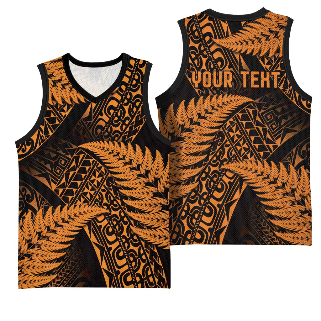 New Zealand Rugby Pacific Personalised Basketball Jersey All Gold Maori Pasifika Fern Pattern - Polynesian Pride