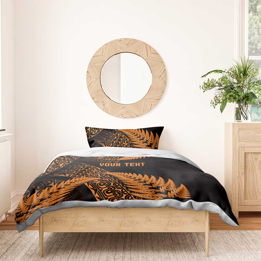 New Zealand Rugby Pacific Personalised Bedding Set All Gold Maori Pasifika Fern Pattern