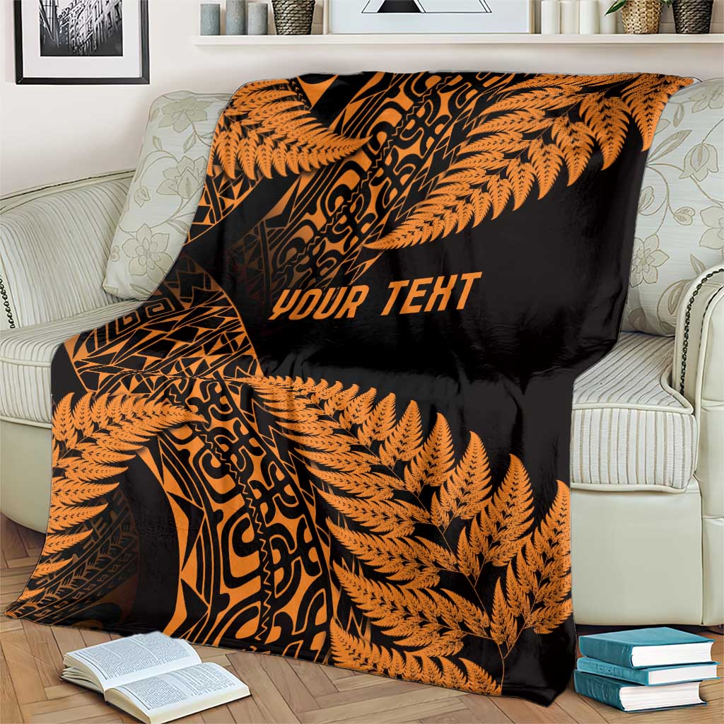 New Zealand Rugby Pacific Personalised Blanket All Gold Maori Pasifika Fern Pattern