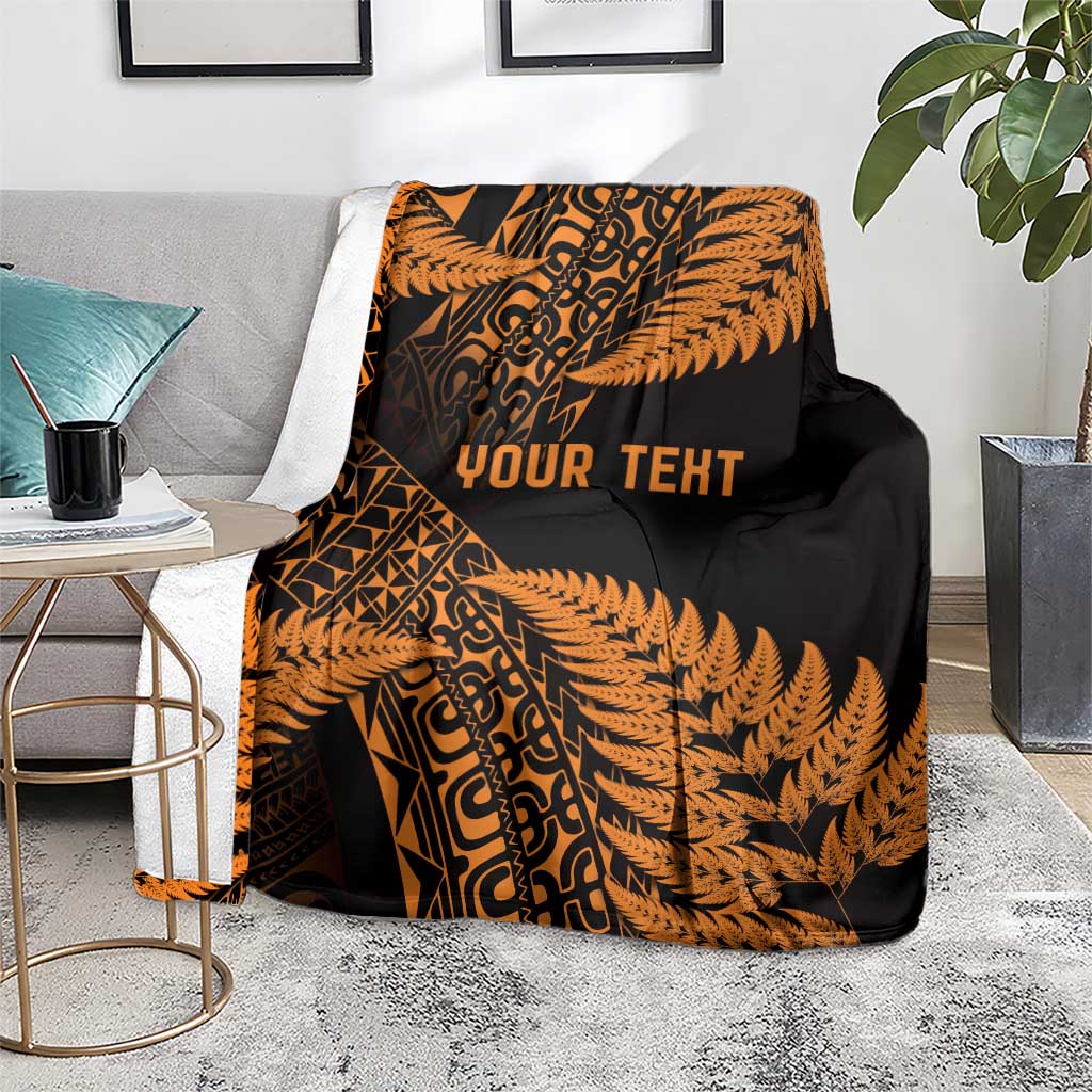 New Zealand Rugby Pacific Personalised Blanket All Gold Maori Pasifika Fern Pattern