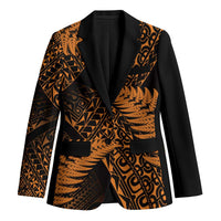 New Zealand Rugby Pacific Personalised Blazer All Gold Maori Pasifika Fern Pattern - Polynesian Pride