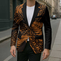 New Zealand Rugby Pacific Personalised Blazer All Gold Maori Pasifika Fern Pattern - Polynesian Pride