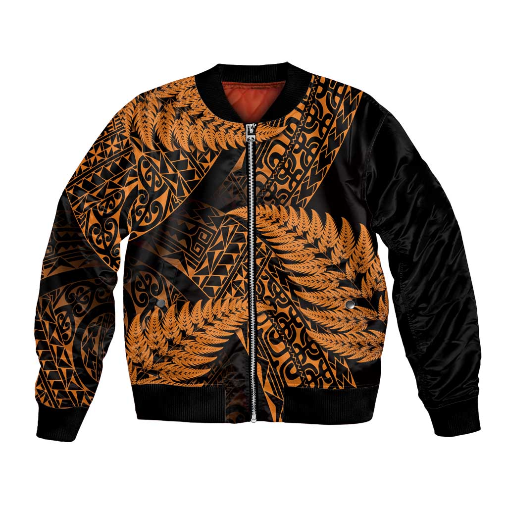 New Zealand Rugby Pacific Personalised Bomber Jacket All Gold Maori Pasifika Fern Pattern