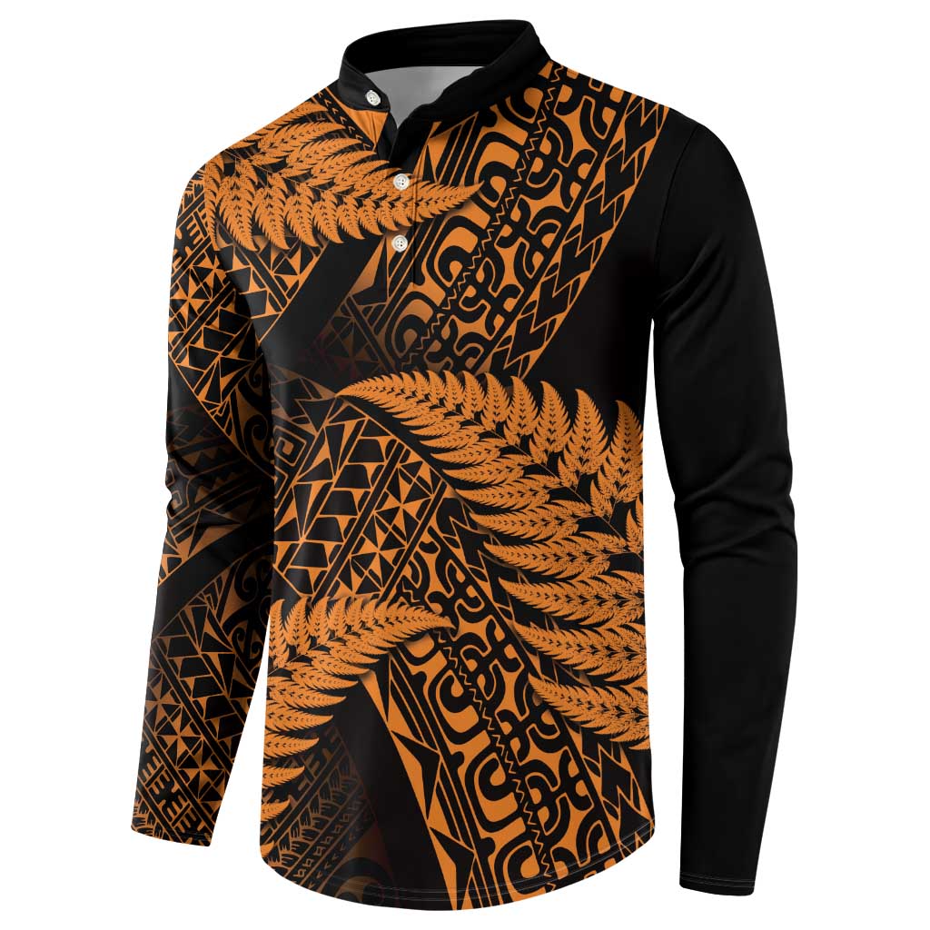 New Zealand Rugby Pacific Personalised Button Sweatshirt All Gold Maori Pasifika Fern Pattern