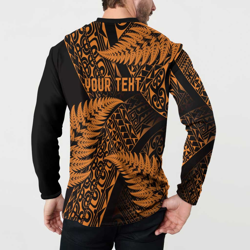 New Zealand Rugby Pacific Personalised Button Sweatshirt All Gold Maori Pasifika Fern Pattern