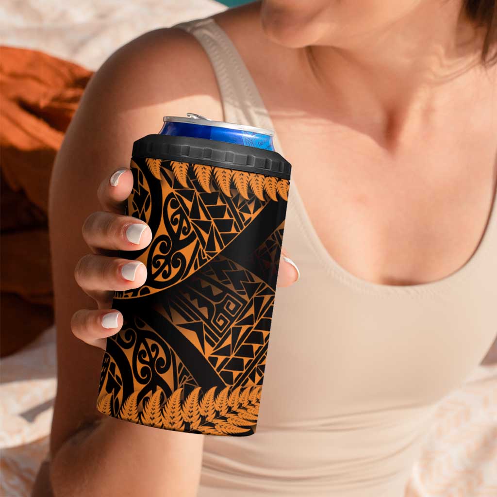 New Zealand Rugby Pacific Personalised 4 in 1 Can Cooler Tumbler All Gold Maori Pasifika Fern Pattern