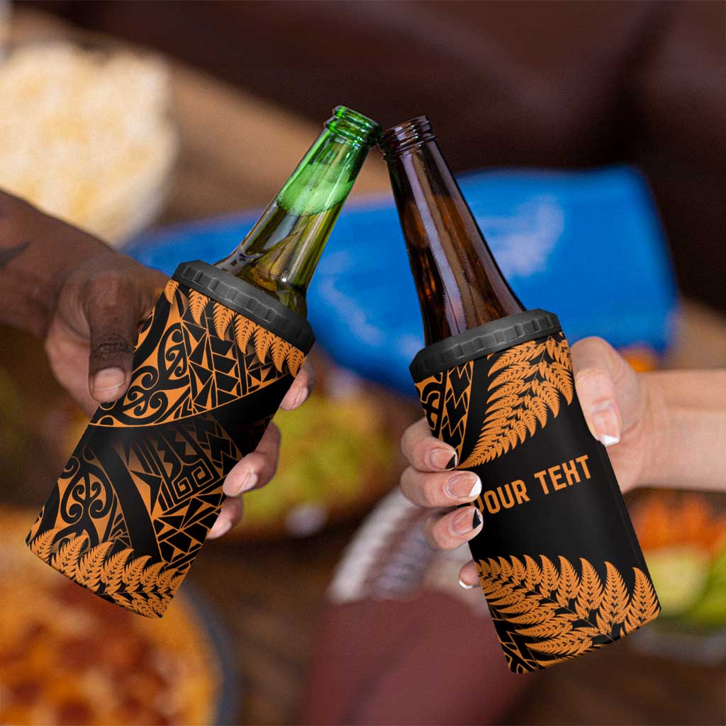New Zealand Rugby Pacific Personalised 4 in 1 Can Cooler Tumbler All Gold Maori Pasifika Fern Pattern