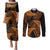 New Zealand Rugby Pacific Personalised Couples Matching Puletasi and Long Sleeve Button Shirt All Gold Maori Pasifika Fern Pattern