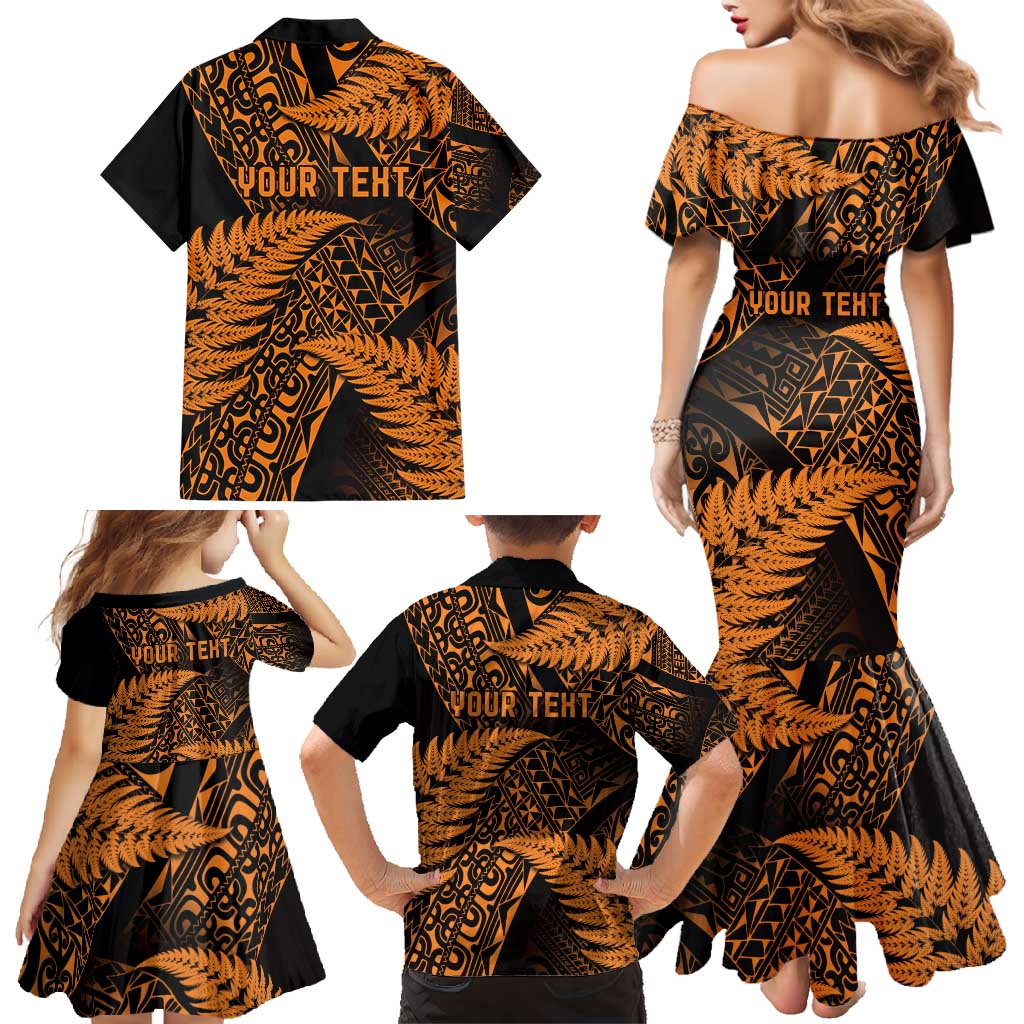 New Zealand Rugby Pacific Personalised Family Matching Mermaid Dress and Hawaiian Shirt All Gold Maori Pasifika Fern Pattern