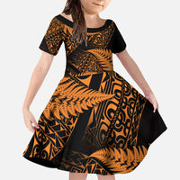 New Zealand Rugby Pacific Personalised Family Matching Off The Shoulder Long Sleeve Dress and Hawaiian Shirt All Gold Maori Pasifika Fern Pattern