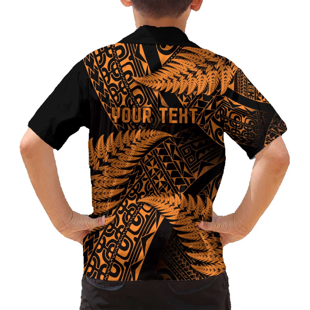 New Zealand Rugby Pacific Personalised Family Matching Off Shoulder Maxi Dress and Hawaiian Shirt All Gold Maori Pasifika Fern Pattern