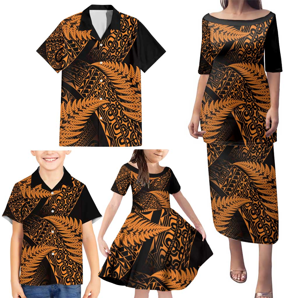 New Zealand Rugby Pacific Personalised Family Matching Puletasi and Hawaiian Shirt All Gold Maori Pasifika Fern Pattern