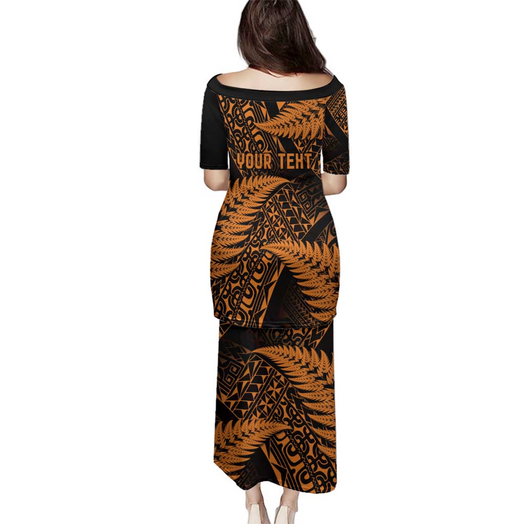 New Zealand Rugby Pacific Personalised Family Matching Puletasi and Hawaiian Shirt All Gold Maori Pasifika Fern Pattern