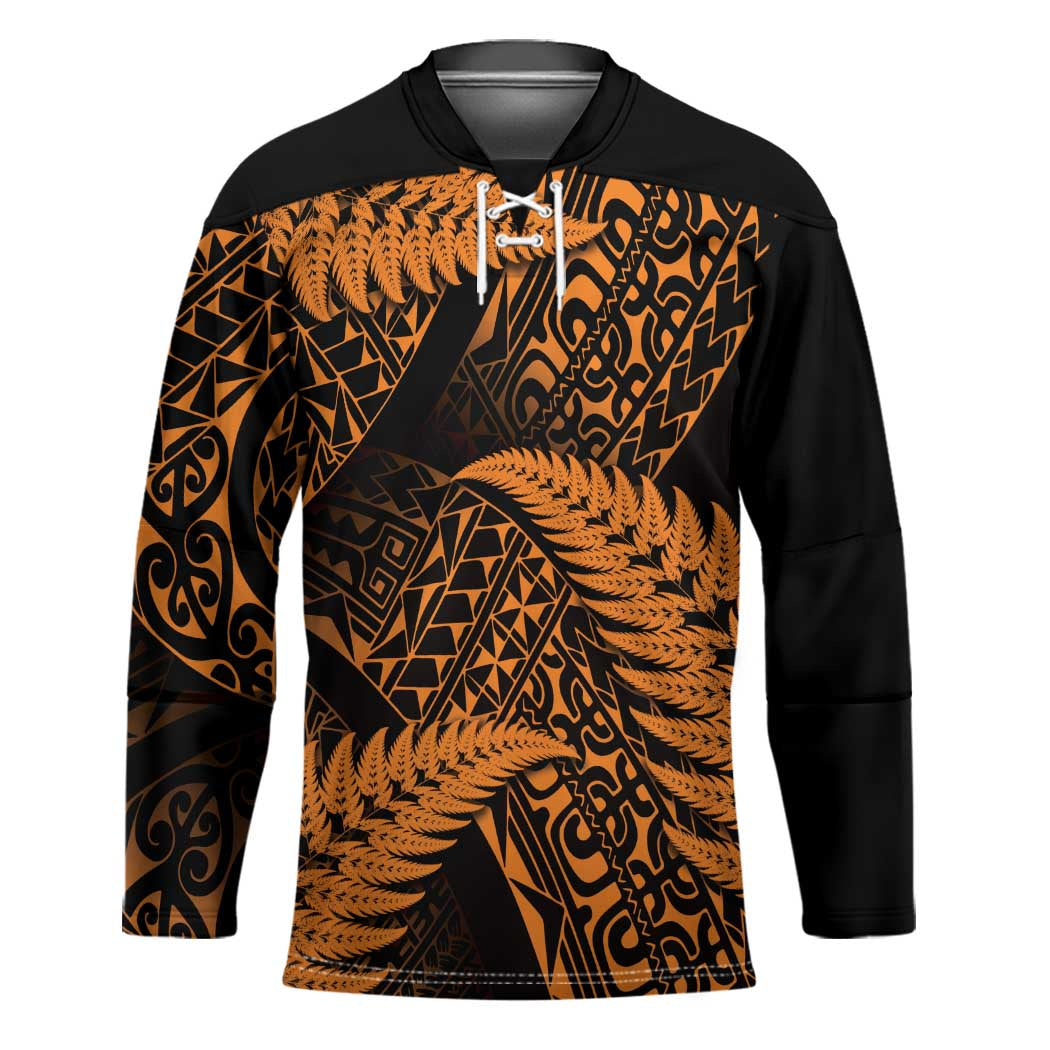 New Zealand Rugby Pacific Personalised Hockey Jersey All Gold Maori Pasifika Fern Pattern - Polynesian Pride