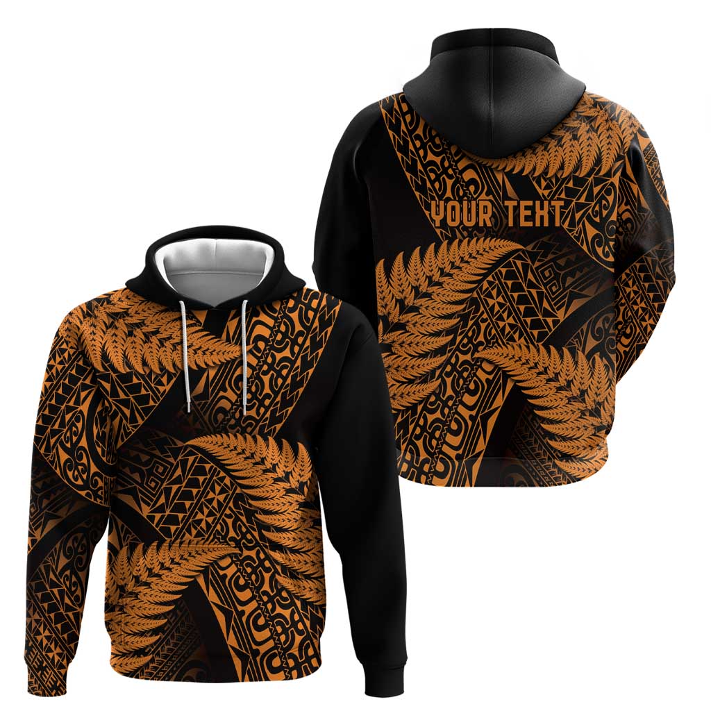 New Zealand Rugby Pacific Personalised Hoodie All Gold Maori Pasifika Fern Pattern