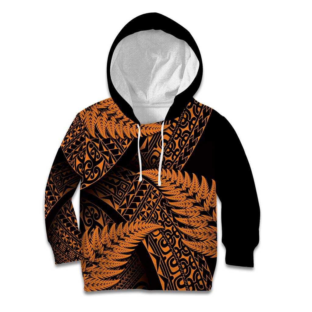 New Zealand Rugby Pacific Personalised Kid Hoodie All Gold Maori Pasifika Fern Pattern