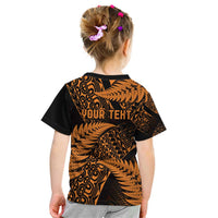 New Zealand Rugby Pacific Personalised Kid T Shirt All Gold Maori Pasifika Fern Pattern