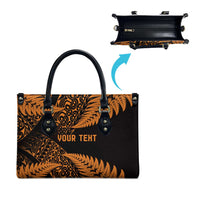 New Zealand Rugby Pacific Personalised Leather Bag All Gold Maori Pasifika Fern Pattern - Polynesian Pride
