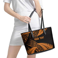 New Zealand Rugby Pacific Personalised Leather Tote Bag All Gold Maori Pasifika Fern Pattern