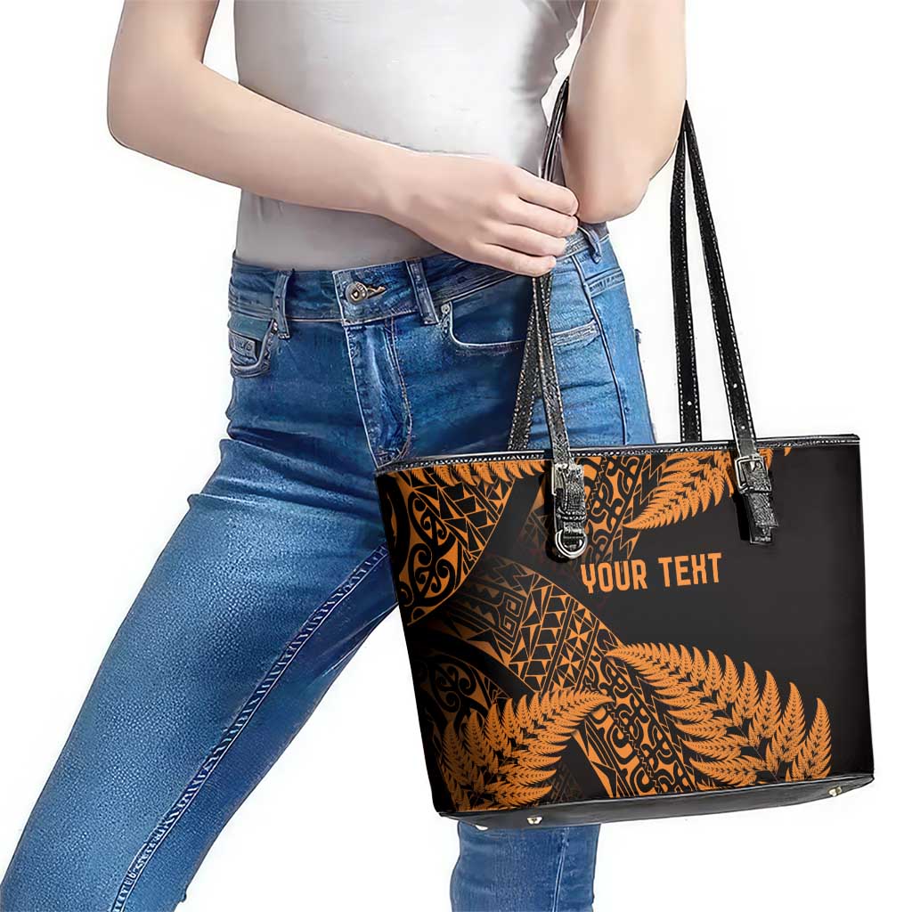 New Zealand Rugby Pacific Personalised Leather Tote Bag All Gold Maori Pasifika Fern Pattern