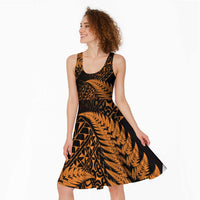 New Zealand Rugby Pacific Personalised Midi Dress All Gold Maori Pasifika Fern Pattern - Polynesian Pride
