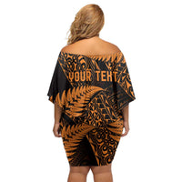New Zealand Rugby Pacific Personalised Off Shoulder Short Dress All Gold Maori Pasifika Fern Pattern