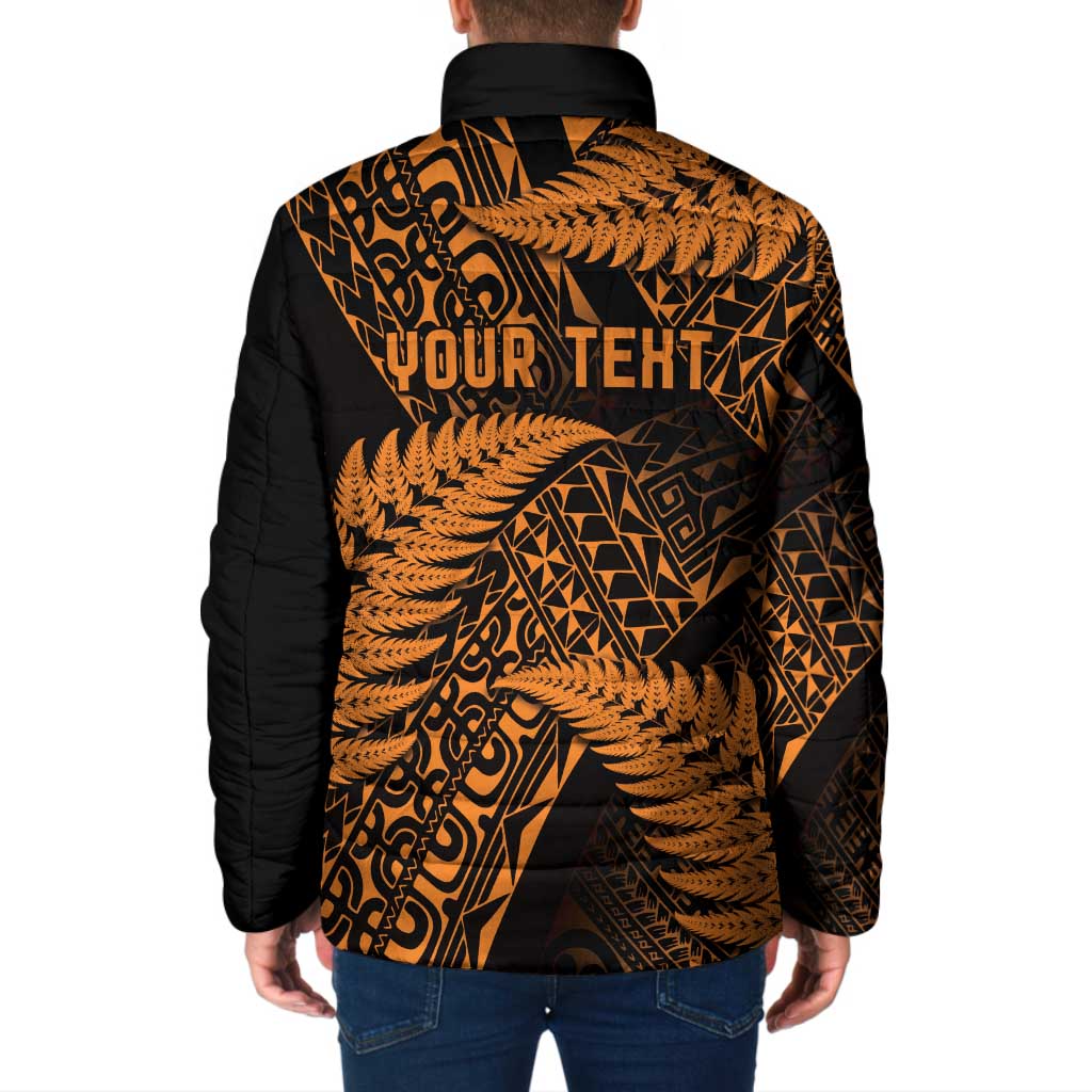 New Zealand Rugby Pacific Personalised Padded Jacket All Gold Maori Pasifika Fern Pattern - Polynesian Pride