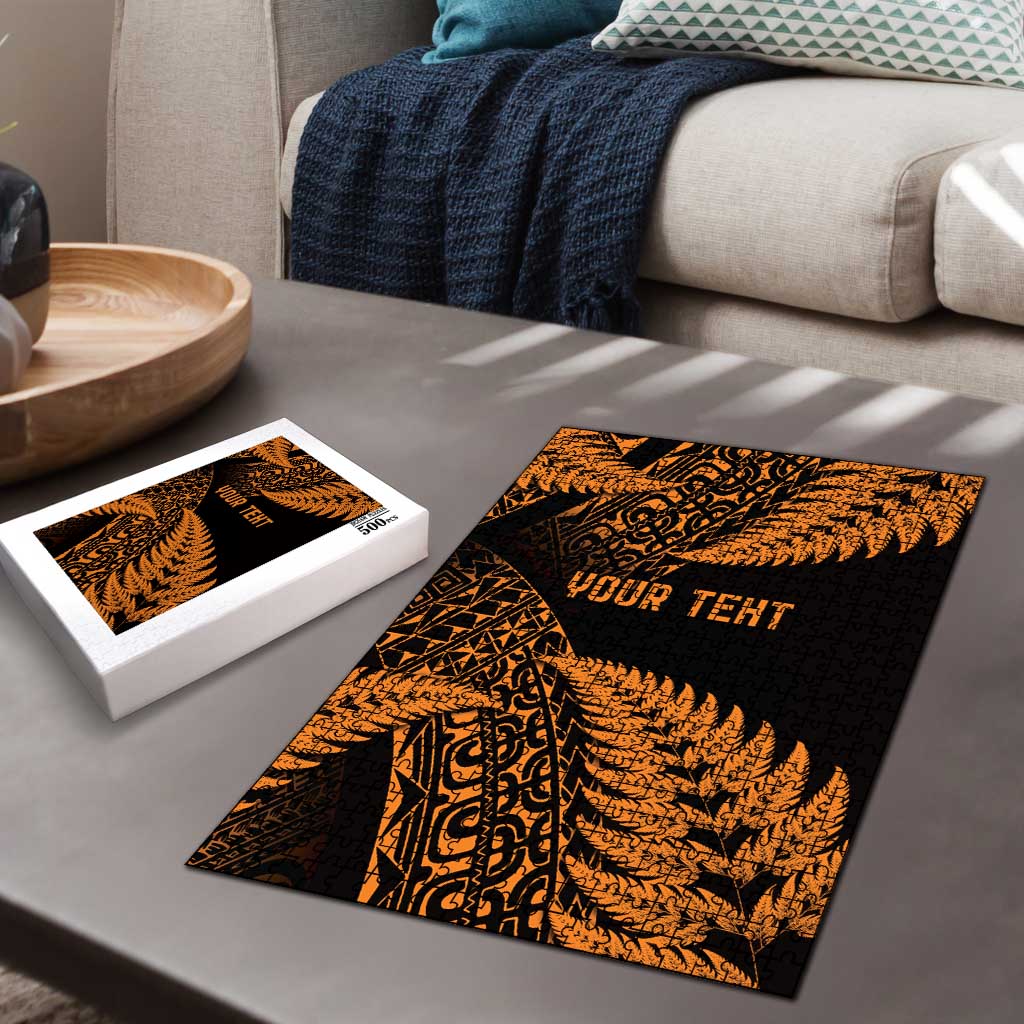 New Zealand Rugby Pacific Personalised Puzzle All Gold Maori Pasifika Fern Pattern - Polynesian Pride