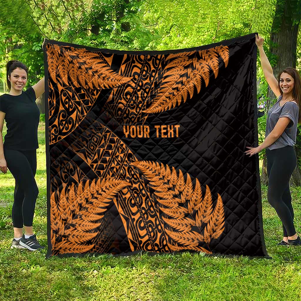 New Zealand Rugby Pacific Personalised Quilt All Gold Maori Pasifika Fern Pattern