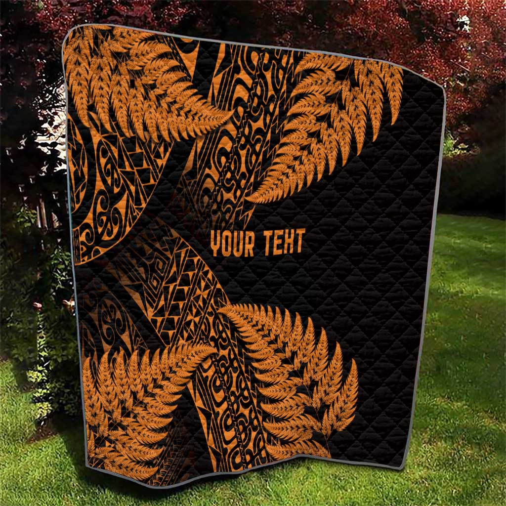 New Zealand Rugby Pacific Personalised Quilt All Gold Maori Pasifika Fern Pattern