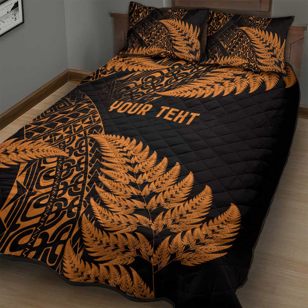 New Zealand Rugby Pacific Personalised Quilt Bed Set All Gold Maori Pasifika Fern Pattern