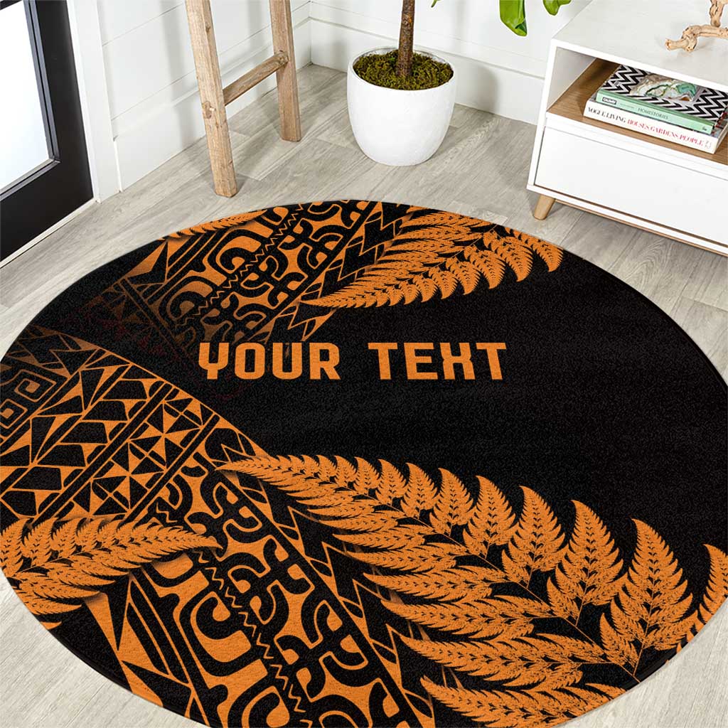 New Zealand Rugby Pacific Personalised Round Carpet All Gold Maori Pasifika Fern Pattern