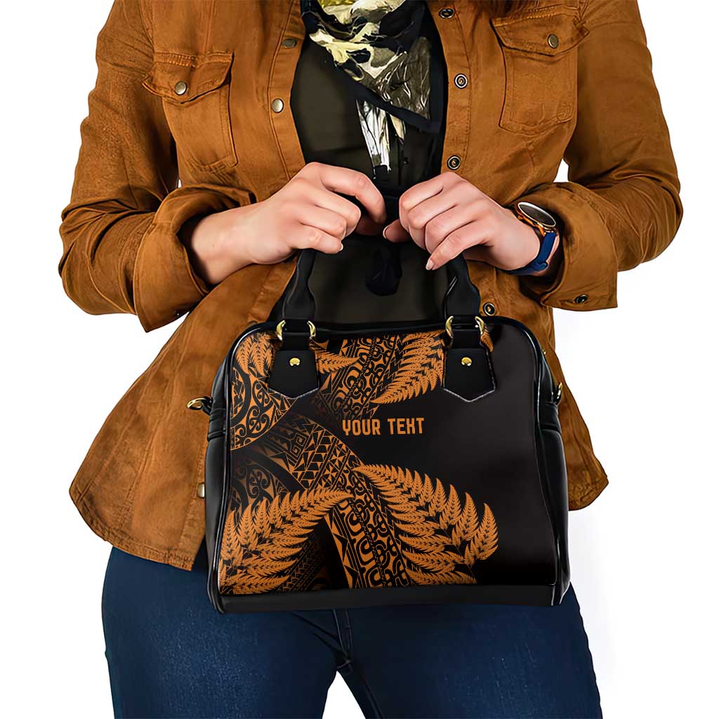 New Zealand Rugby Pacific Personalised Shoulder Handbag All Gold Maori Pasifika Fern Pattern