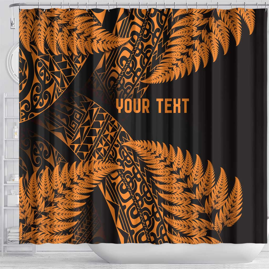 New Zealand Rugby Pacific Personalised Shower Curtain All Gold Maori Pasifika Fern Pattern