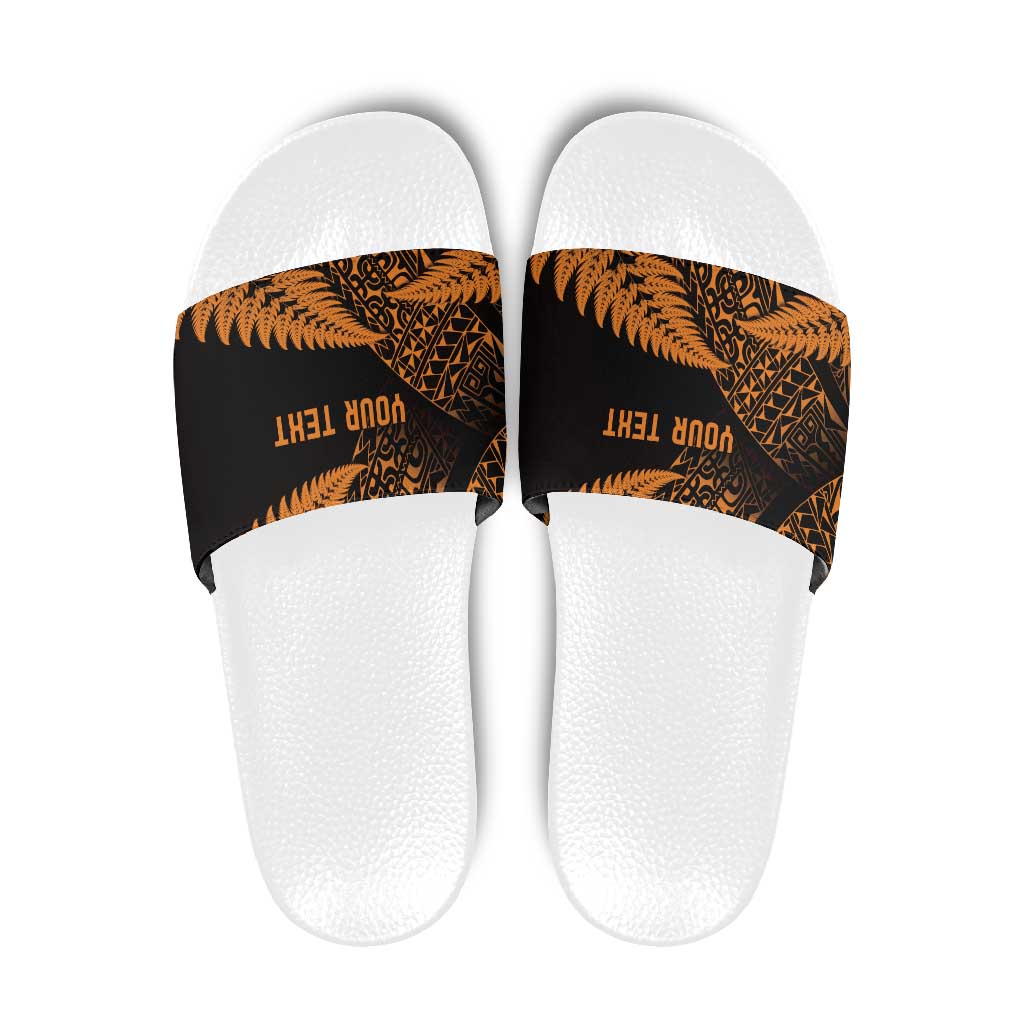 New Zealand Rugby Pacific Personalised Slide Sandals All Gold Maori Pasifika Fern Pattern - Polynesian Pride