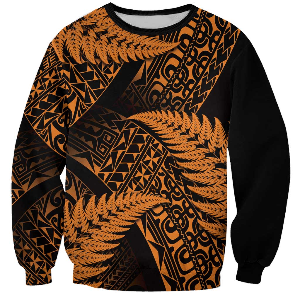New Zealand Rugby Pacific Personalised Sweatshirt All Gold Maori Pasifika Fern Pattern