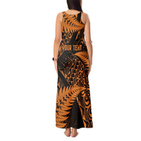 New Zealand Rugby Pacific Personalised Tank Maxi Dress All Gold Maori Pasifika Fern Pattern
