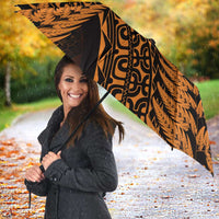 New Zealand Rugby Pacific Personalised Umbrella All Gold Maori Pasifika Fern Pattern - Polynesian Pride