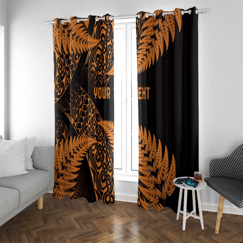 New Zealand Rugby Pacific Personalised Window Curtain All Gold Maori Pasifika Fern Pattern