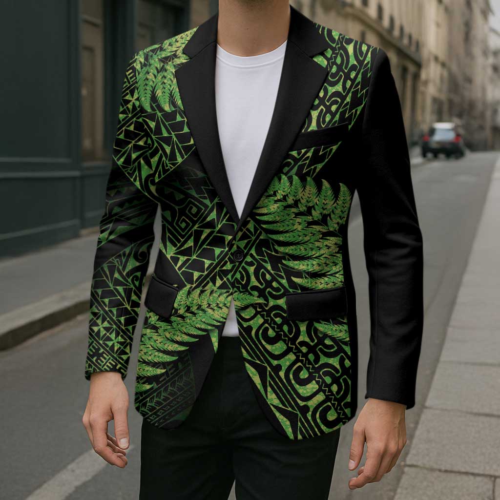 New Zealand Rugby Pacific Personalised Blazer All Lime Maori Pasifika Fern Pattern - Polynesian Pride