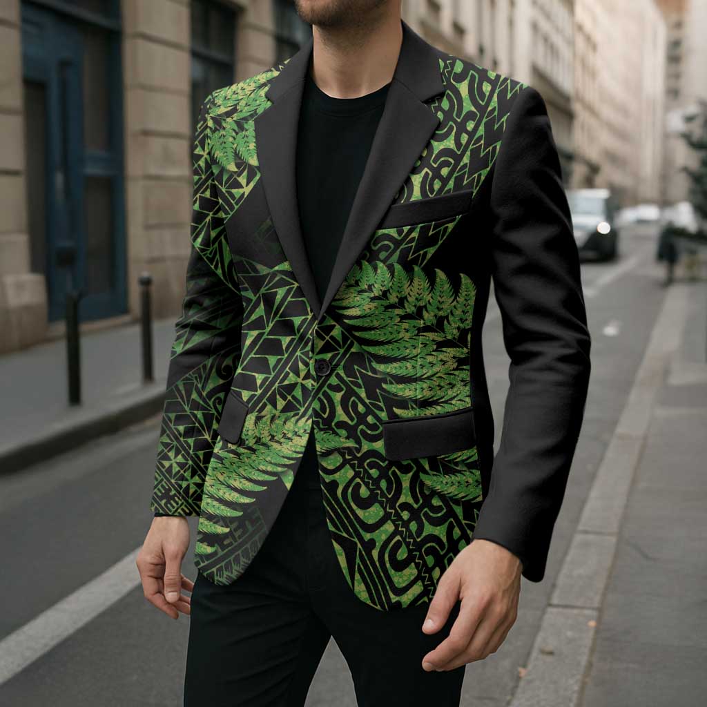 New Zealand Rugby Pacific Personalised Blazer All Lime Maori Pasifika Fern Pattern - Polynesian Pride