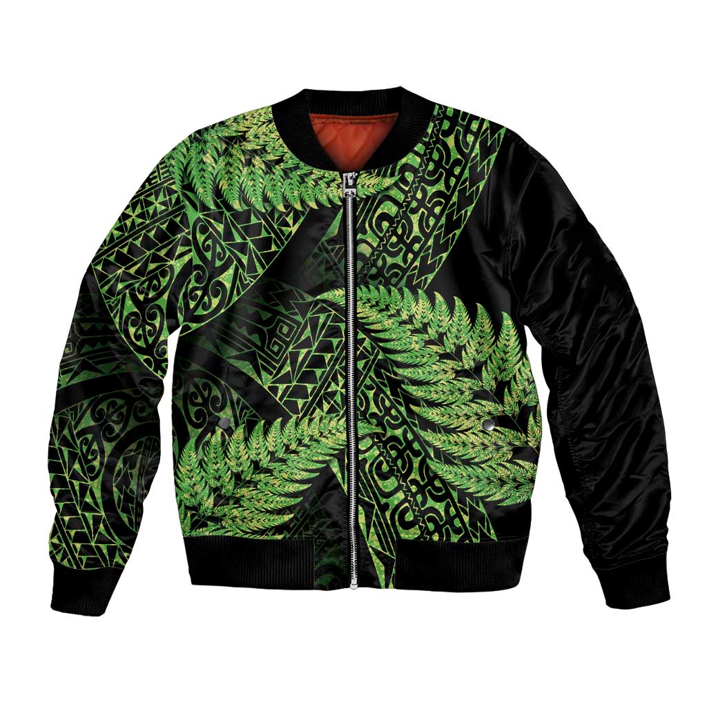 New Zealand Rugby Pacific Personalised Bomber Jacket All Lime Maori Pasifika Fern Pattern