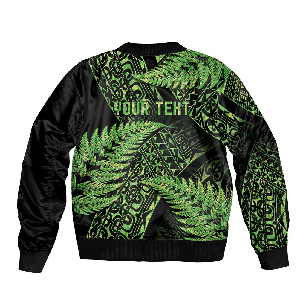 New Zealand Rugby Pacific Personalised Bomber Jacket All Lime Maori Pasifika Fern Pattern