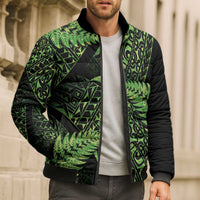 New Zealand Rugby Pacific Personalised Bomber Puffer Jacket All Lime Maori Pasifika Fern Pattern - Polynesian Pride