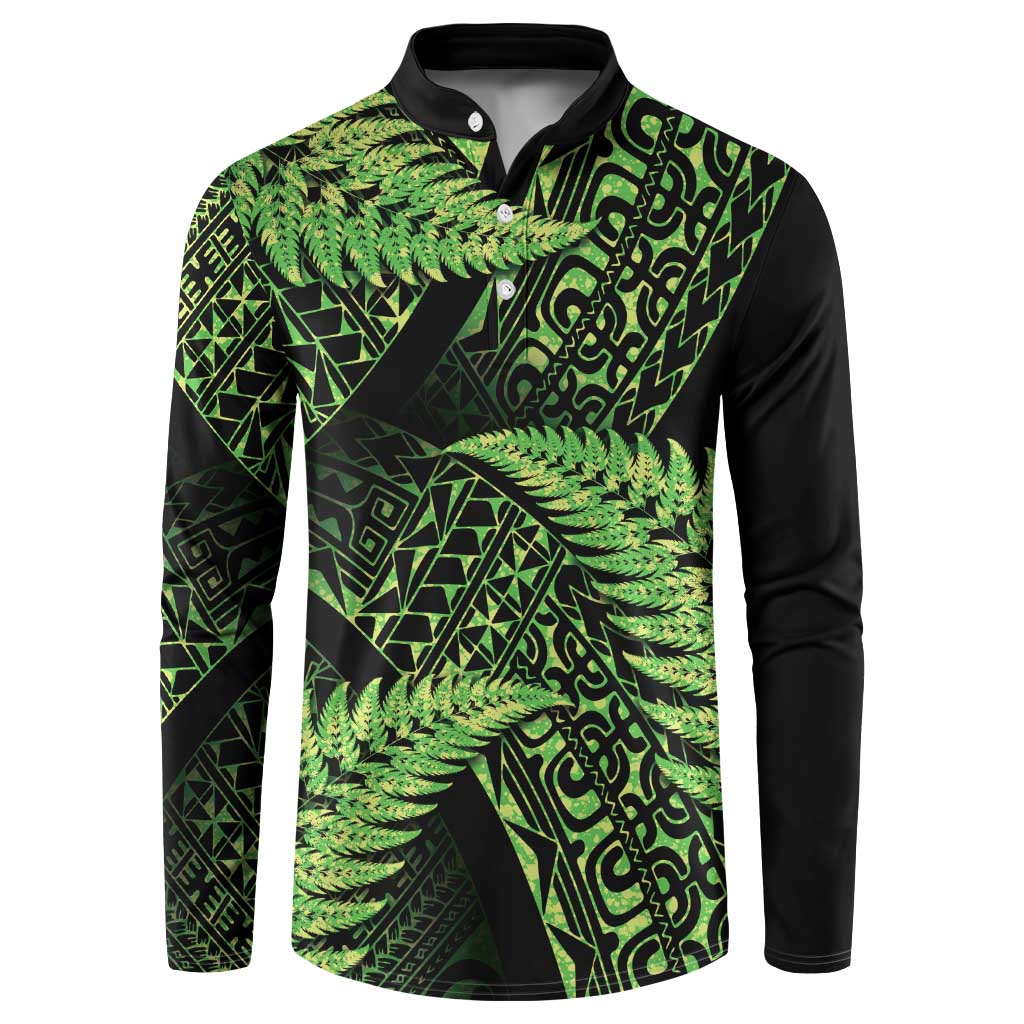 New Zealand Rugby Pacific Personalised Button Sweatshirt All Lime Maori Pasifika Fern Pattern