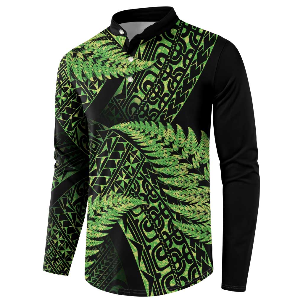 New Zealand Rugby Pacific Personalised Button Sweatshirt All Lime Maori Pasifika Fern Pattern